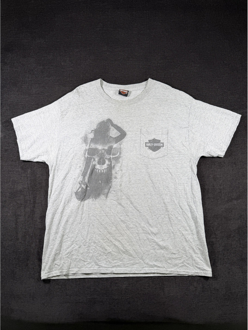 Harley-Davidson Gray Graphic T-Shirt with Skull and Woman Design